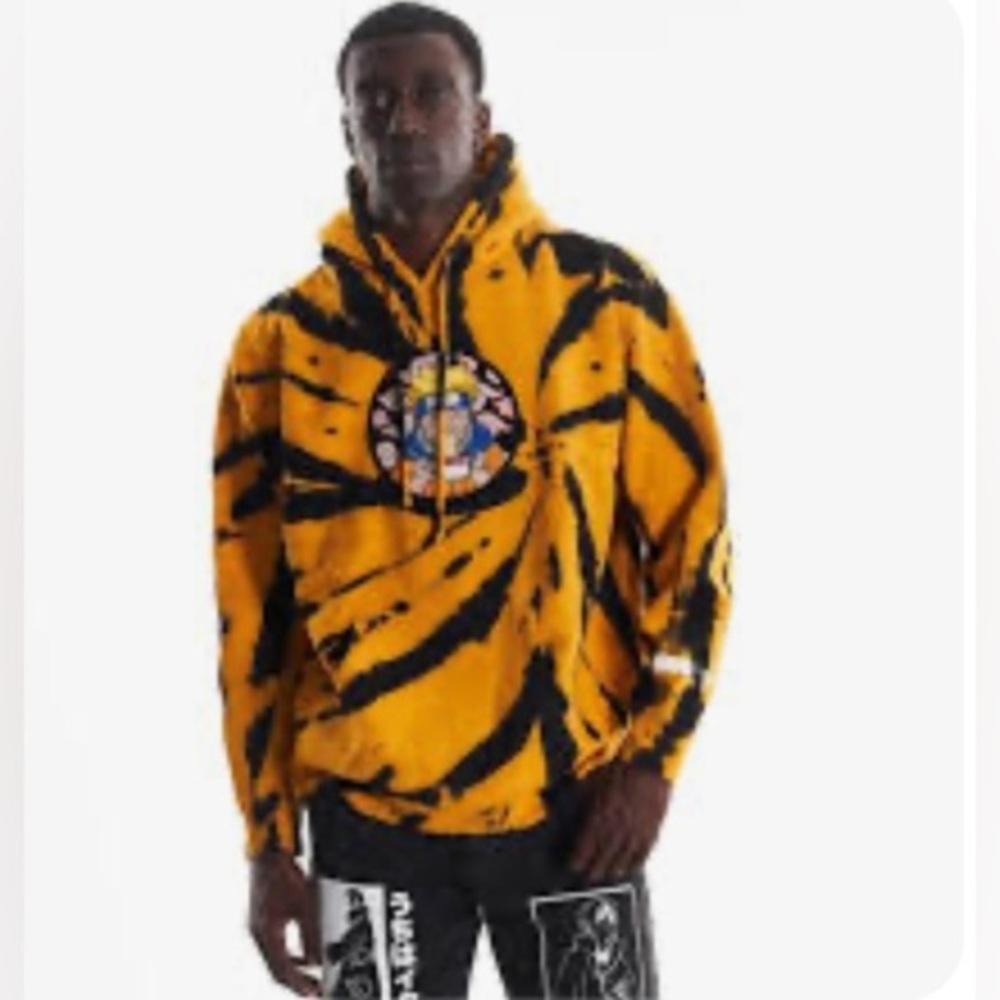 Hypland x Naruto Shippuden Tie Dye Heavyweight blank Hoodie Gold/Black sz M